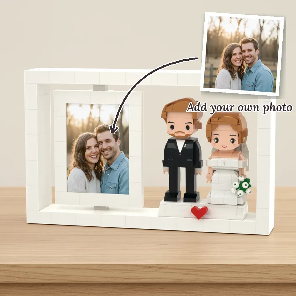 Custom Couple Brick Figures – add your own photo personalisation preview