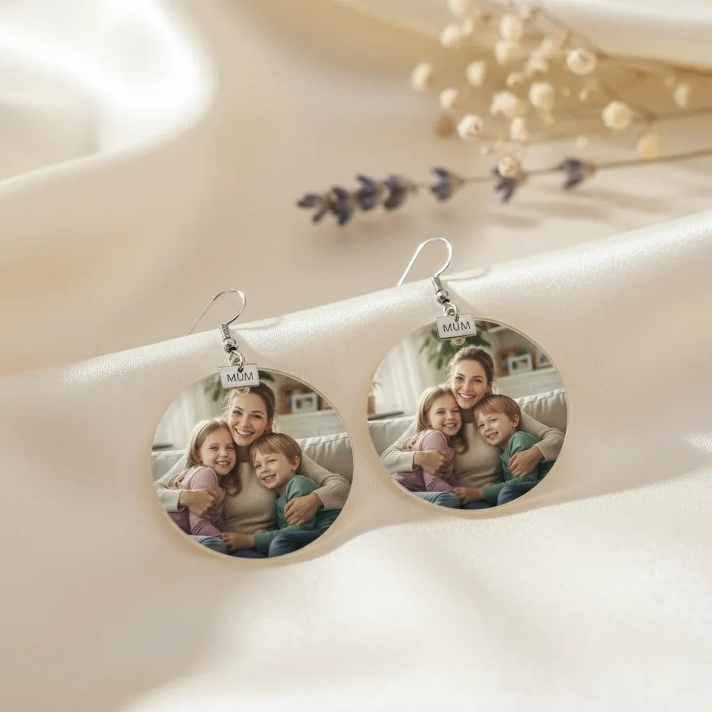 Custom Photo Acrylic Earrings – personalised gift, premium product photo