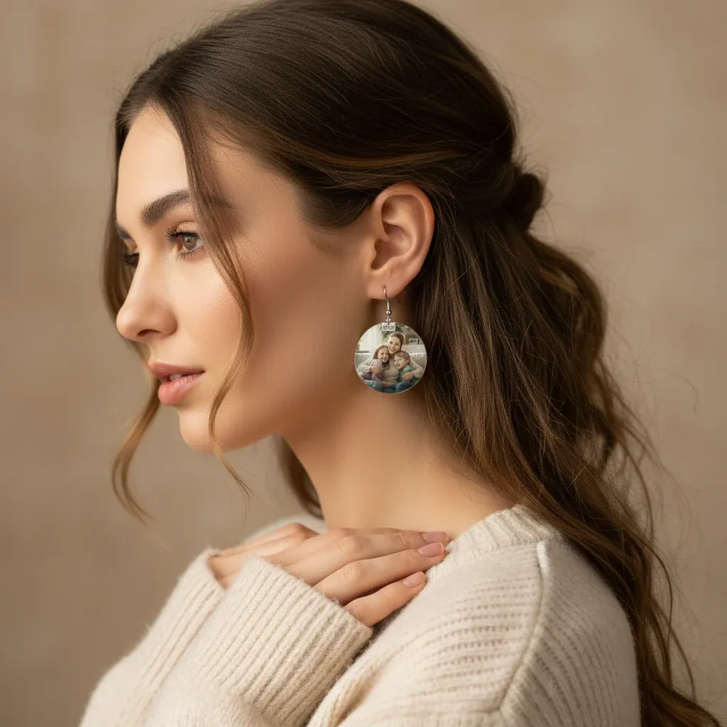 Custom Photo Acrylic Earrings – lifestyle photo showing the gift in use