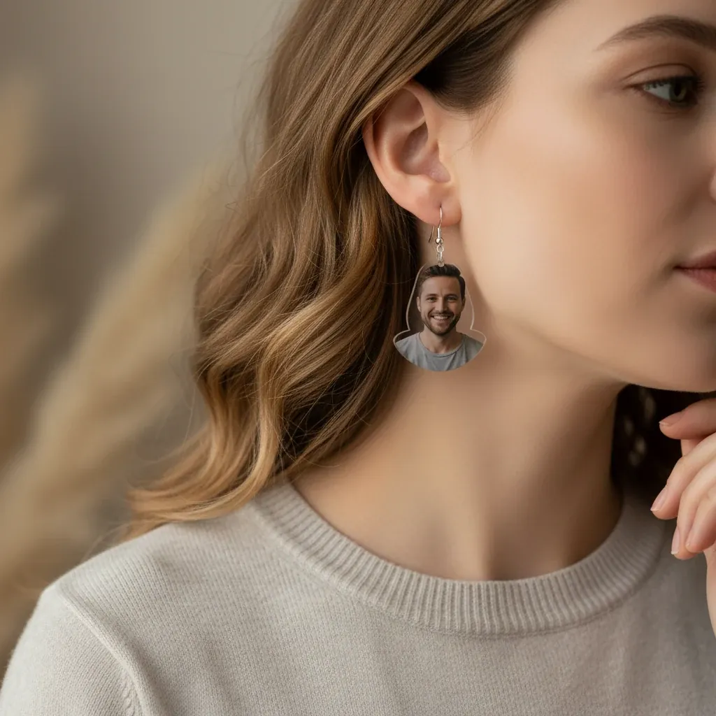Custom Photo Acrylic Earrings – lifestyle photo showing the gift in use