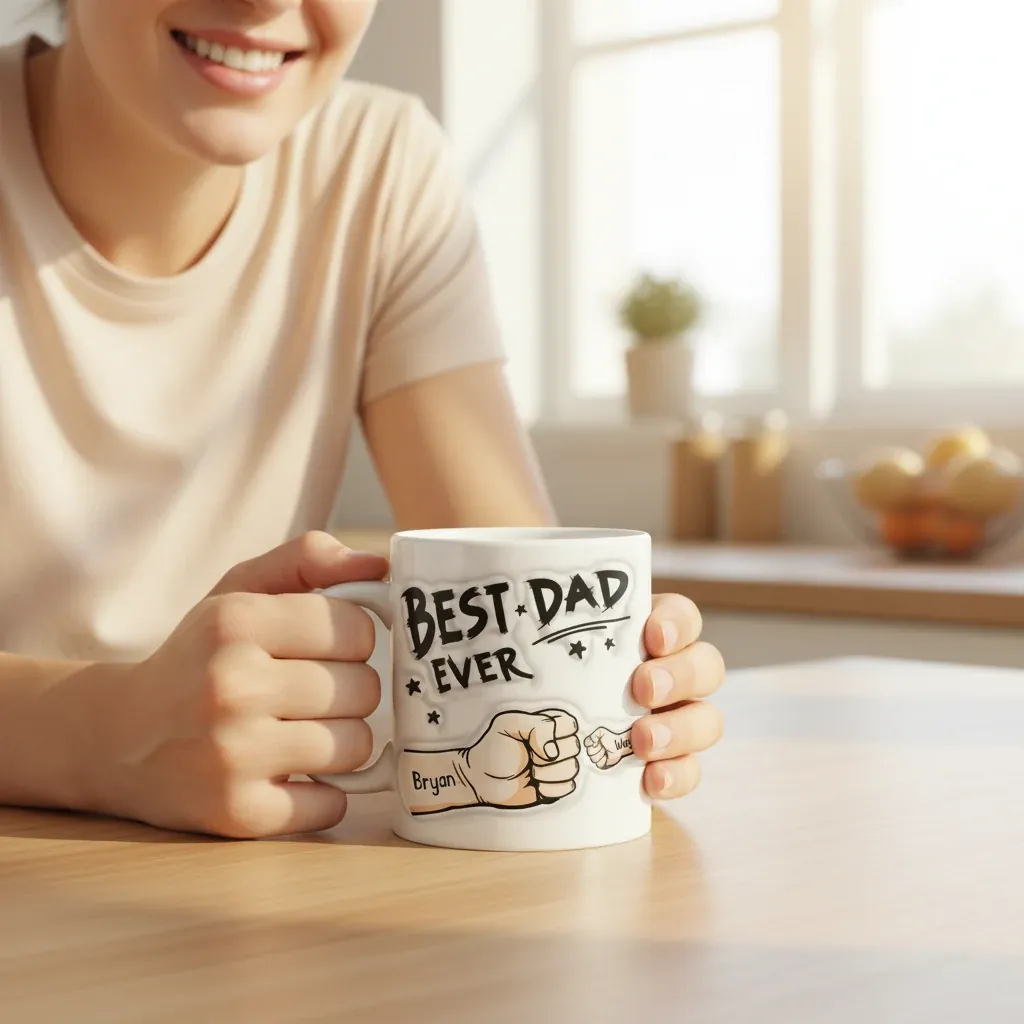 Personalised 3D Inflated Effect Coffee Mug – lifestyle photo showing the gift in use
