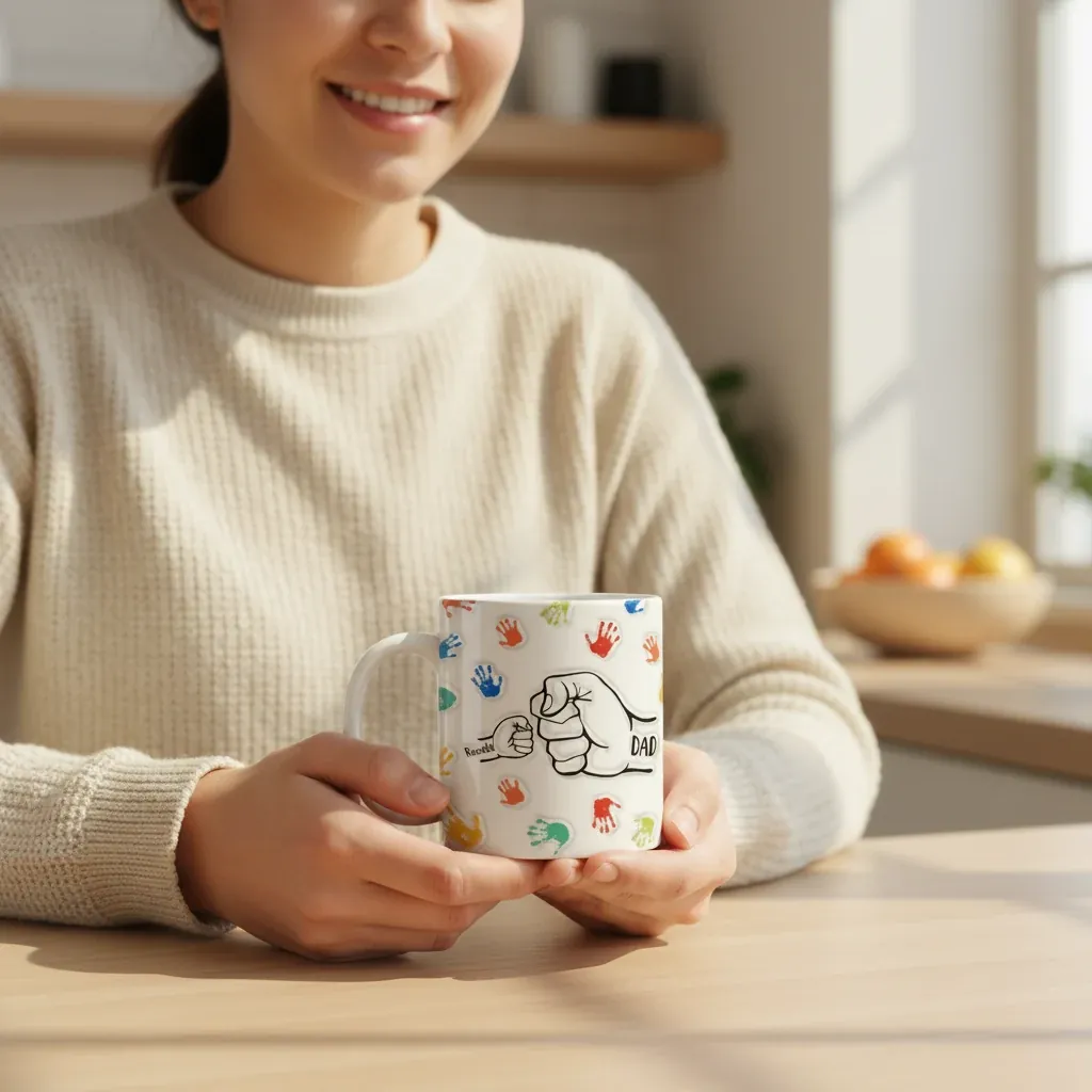 Personalised 3D Inflated Effect Mug Custom Gift – lifestyle photo showing the gift in use