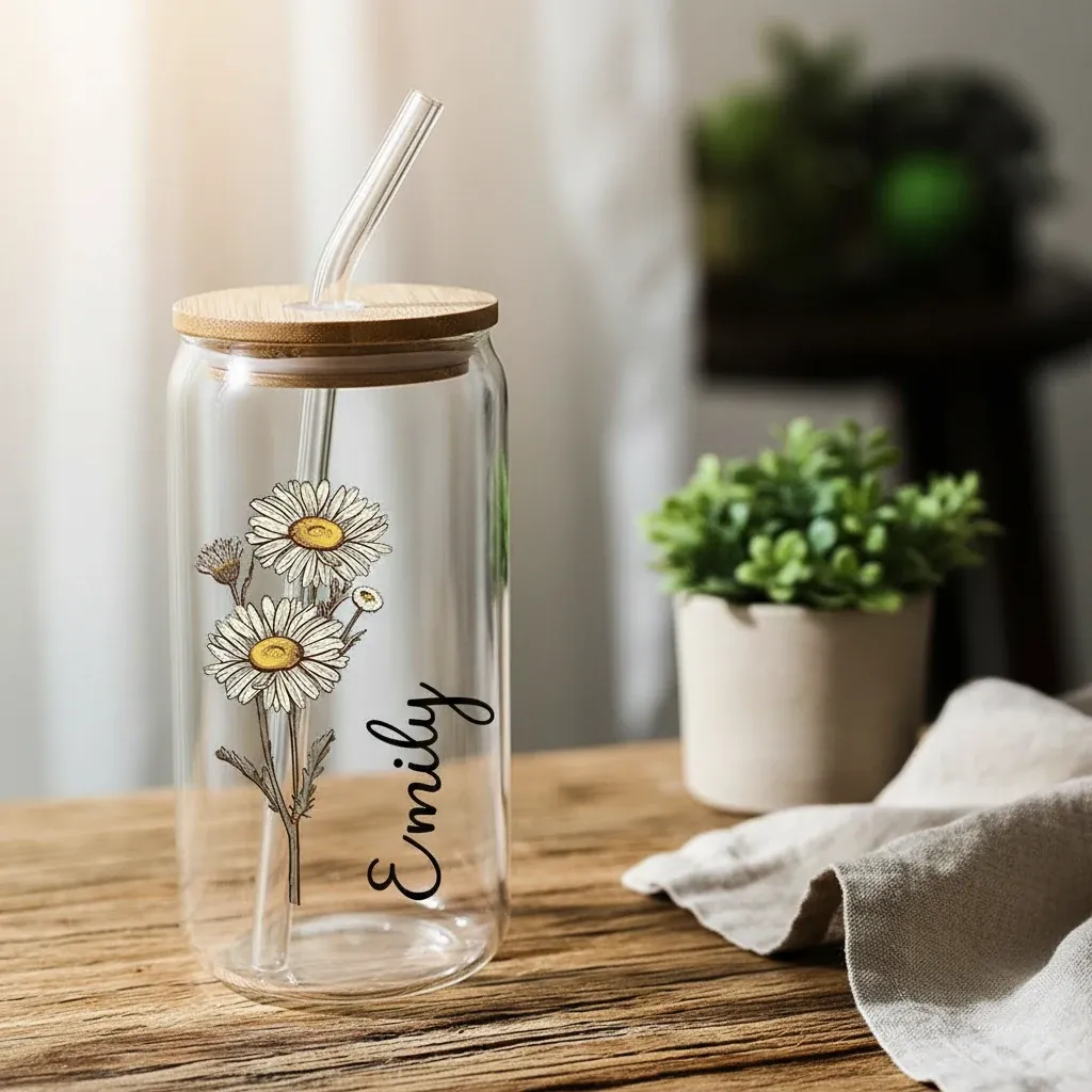 Personalised Birth Flower Can Glass – personalised gift, premium product photo
