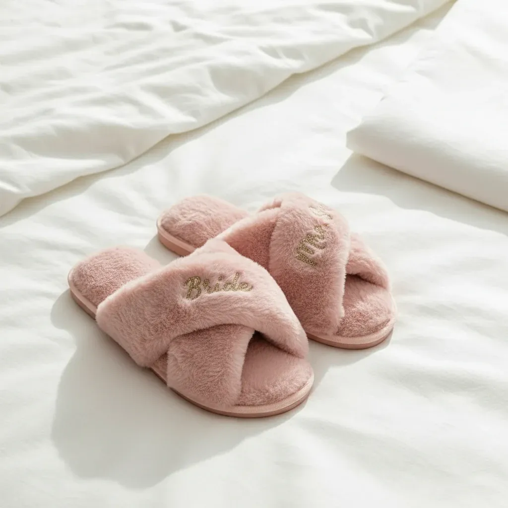Personalised Bridesmaid Gift Bride Fluffy Cross Slippers Custom – personalised gift, premium product photo