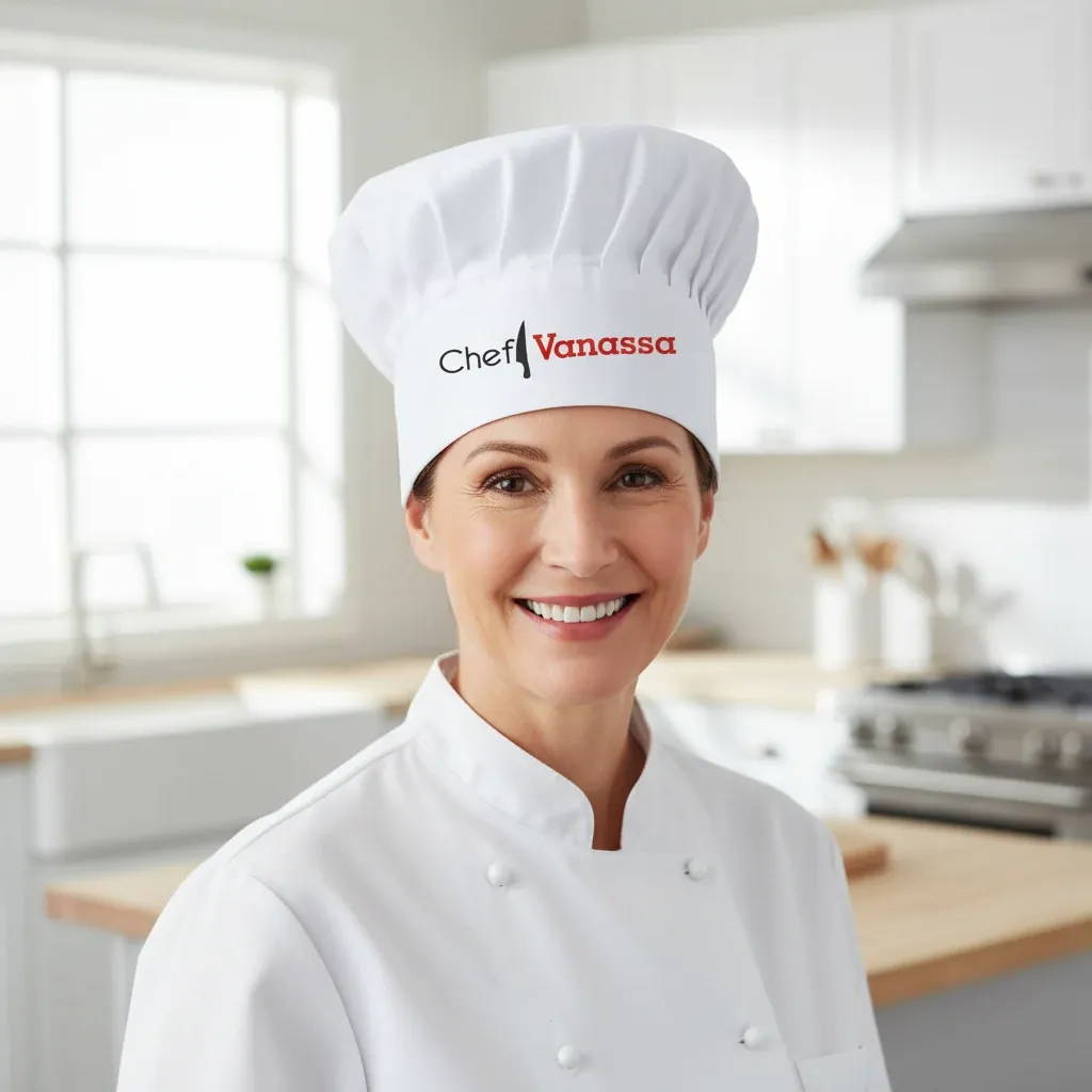 Personalised Chef Hat with Custom Name, Fun Kitchen Gift – lifestyle photo showing the gift in use
