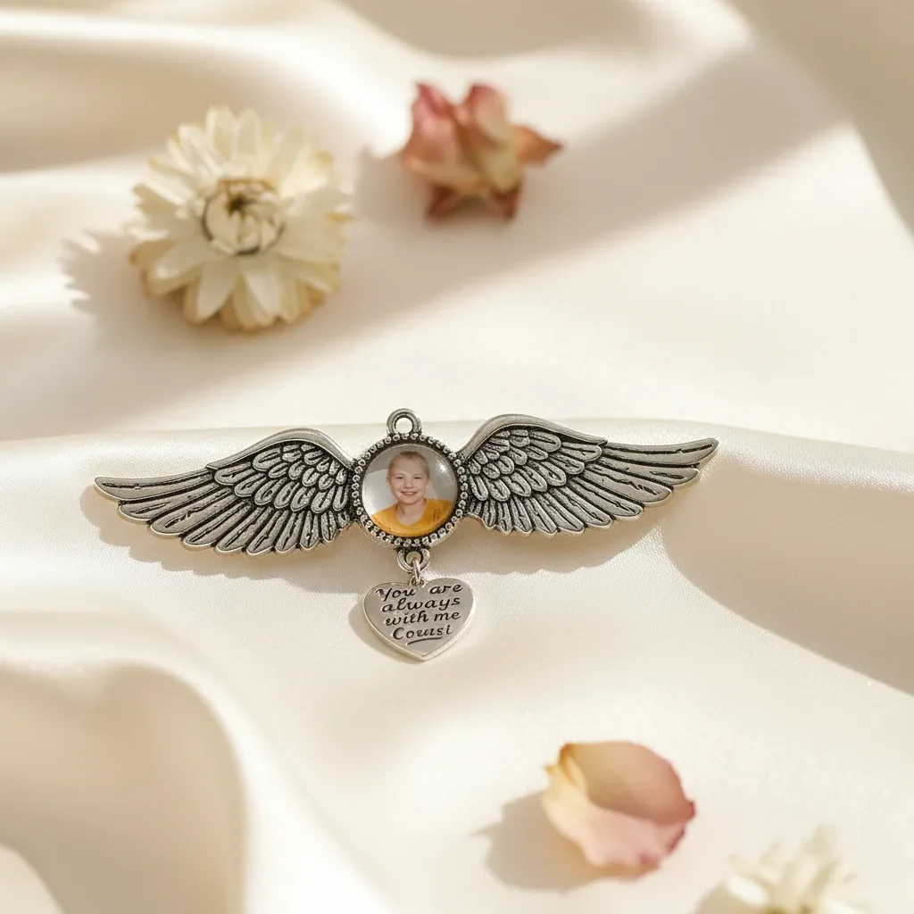 Personalised Custom Angel Wings Pin Brooch – personalised gift, premium product photo