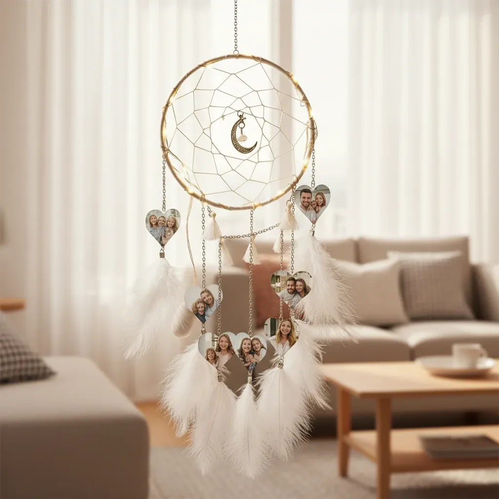 Personalised Custom Heart Photo Dream Catcher – lifestyle photo showing the gift in use