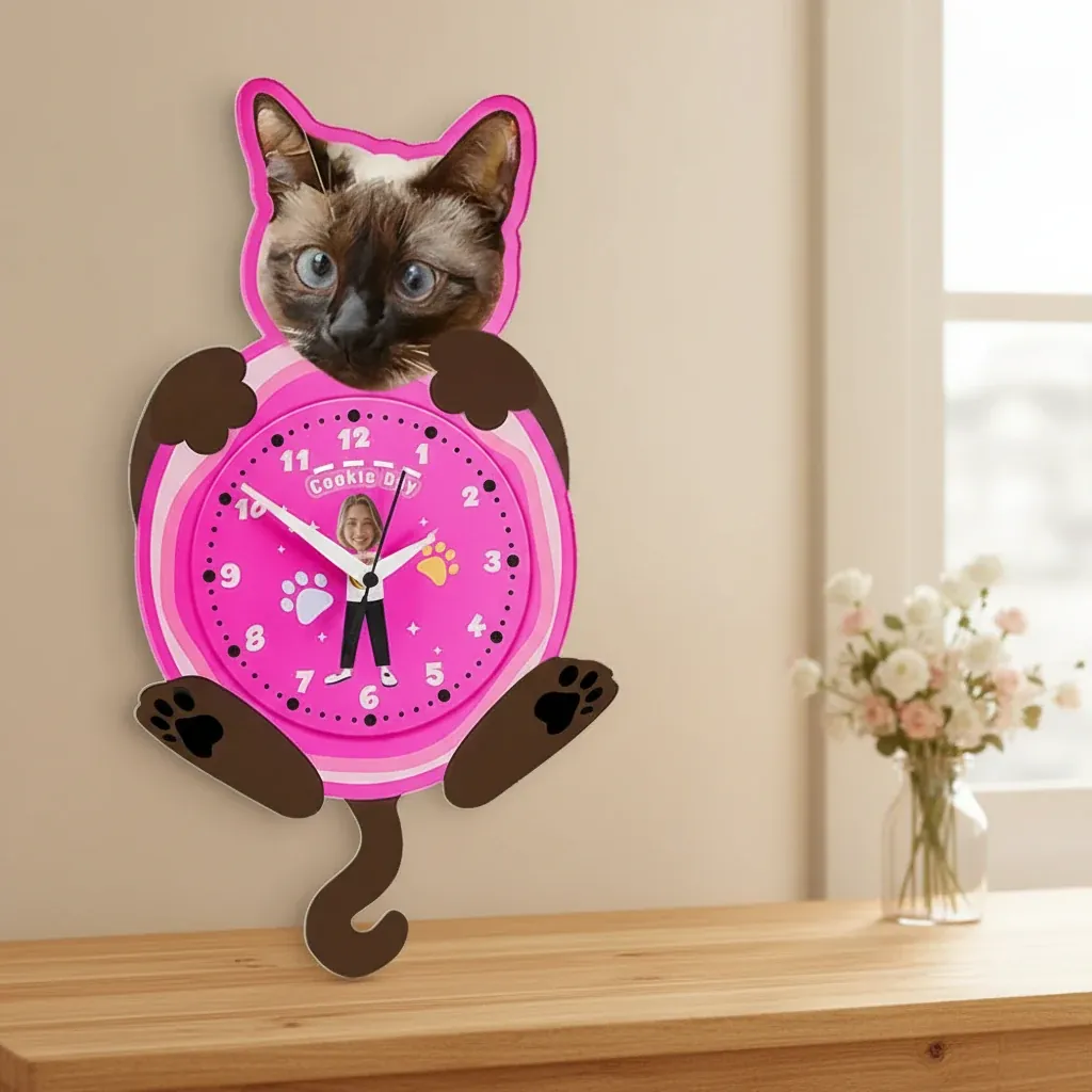 Personalised Custom Pet & Owner Face Wall Clock Australi – personalised gift, premium product photo