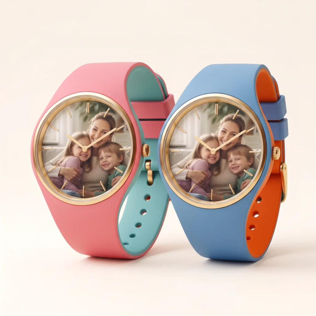 Silicone photo watches in pink and blue