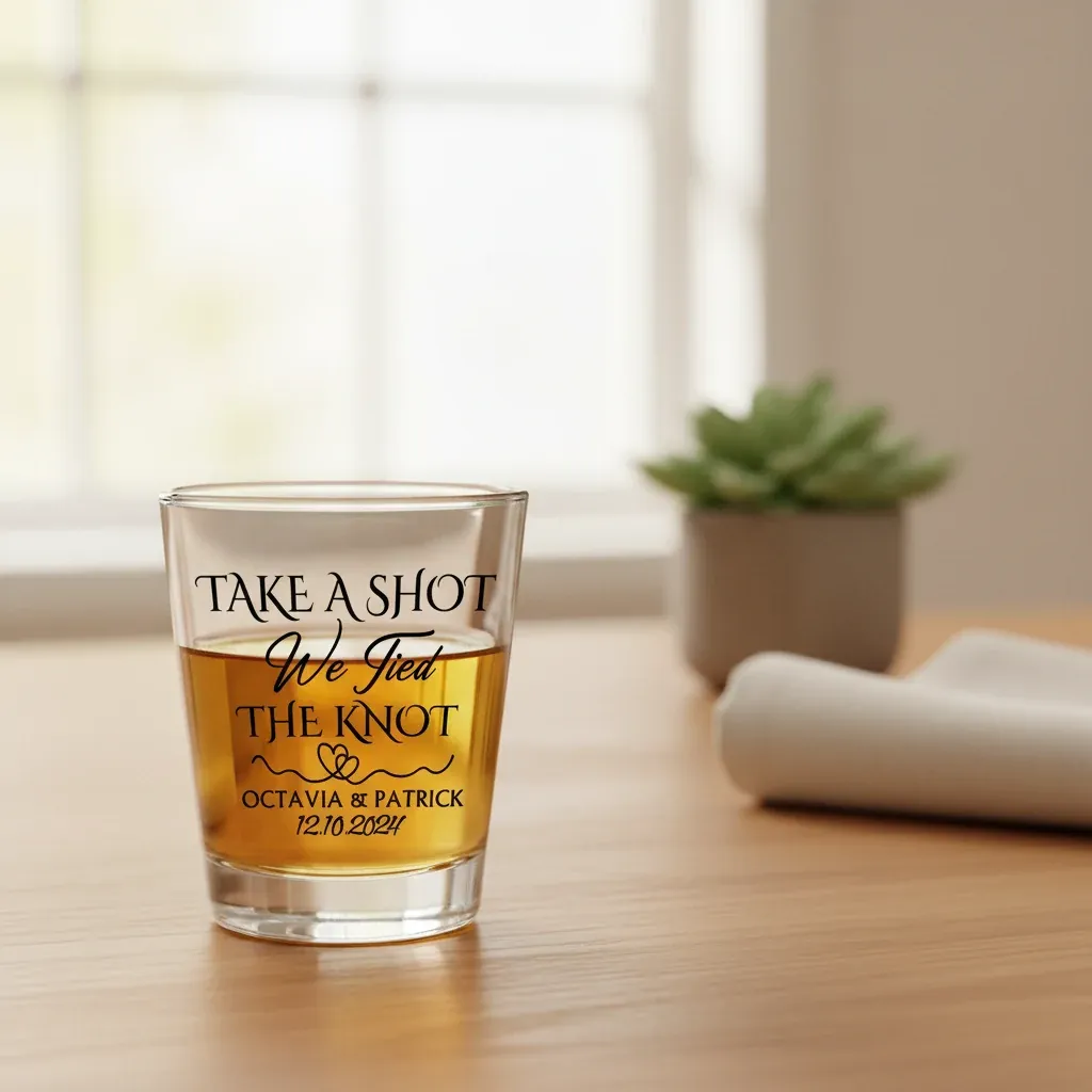 Personalised “Take A Shot We Tied the Knot” Shot Glasses – personalised gift, premium product photo